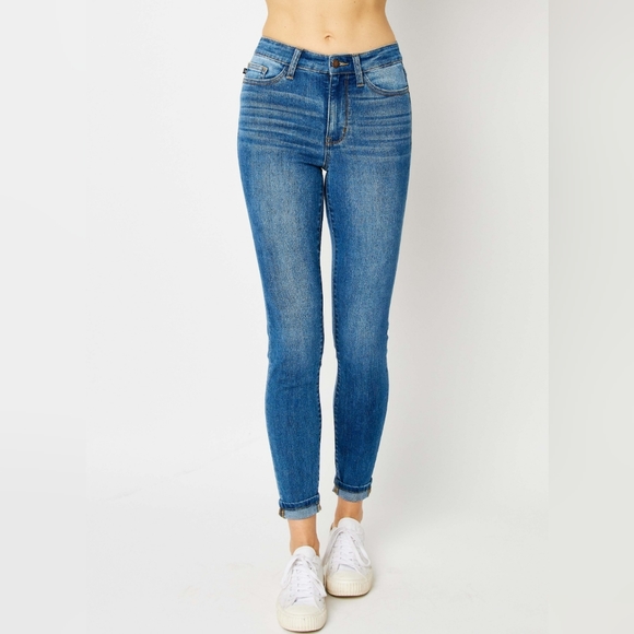 Skinny Stretch Slim Mid-Rise Denim Pants Cuffed Hem Judy Blue Jeans PLUS SIZE - Picture 10 of 14